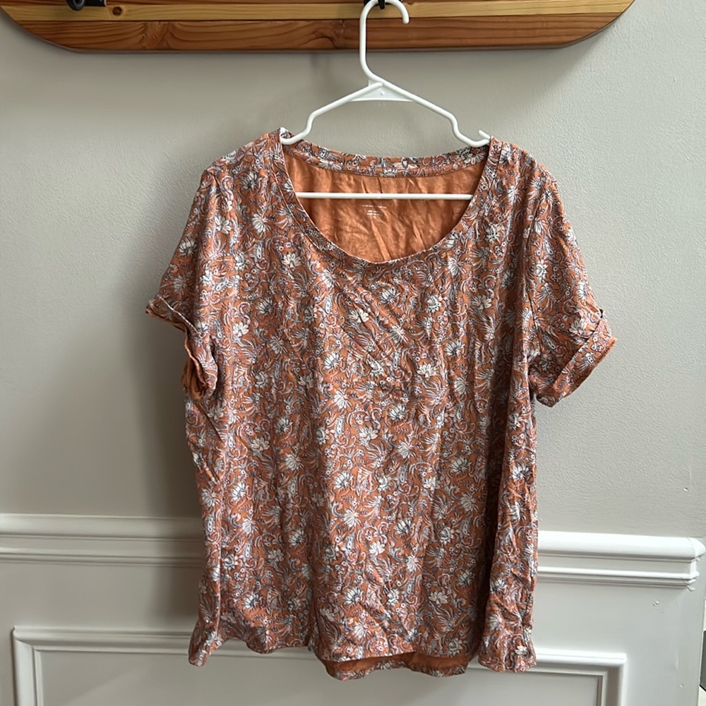 Women’s🧡J Jill Orange Floral Short Sleeve Top